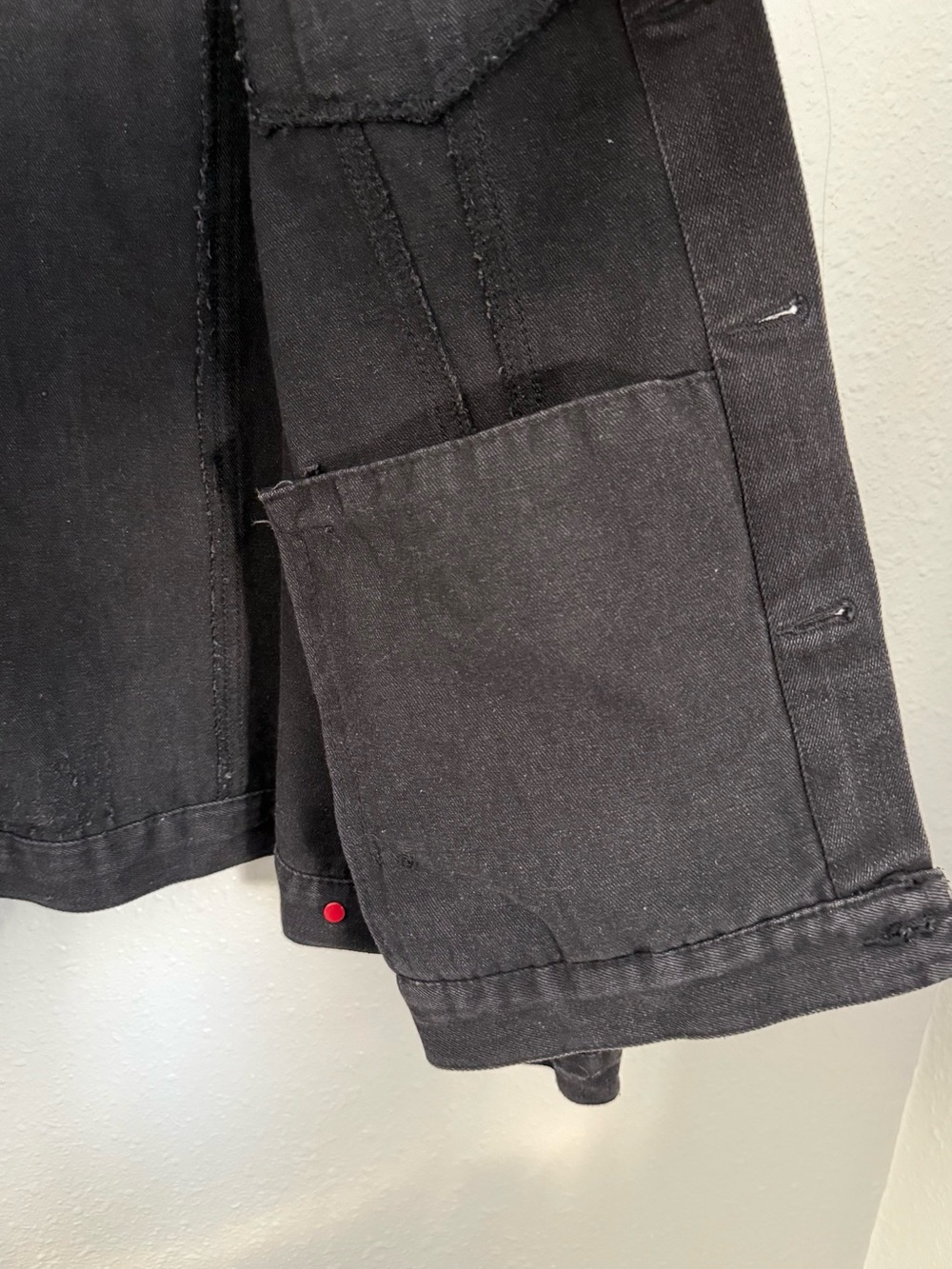 Cisono Black Distressed Denim Jacket Red Rose Embroidered XL - Picture 13 of 13